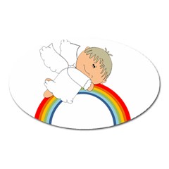 Angel Rainbow Cute Cartoon Angelic Oval Magnet by Nexatart