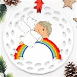 Angel Rainbow Cute Cartoon Angelic Round Filigree Ornament (Two Sides) Back