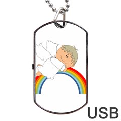 Angel Rainbow Cute Cartoon Angelic Dog Tag Usb Flash (one Side) by Nexatart