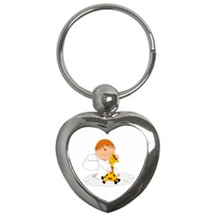 Pet Giraffe Angel Cute Boy Key Chains (heart)  by Nexatart