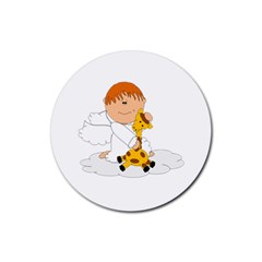 Pet Giraffe Angel Cute Boy Rubber Round Coaster (4 Pack)  by Nexatart