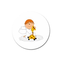 Pet Giraffe Angel Cute Boy Magnet 3  (round) by Nexatart