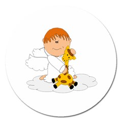 Pet Giraffe Angel Cute Boy Magnet 5  (round) by Nexatart