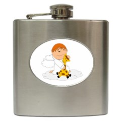 Pet Giraffe Angel Cute Boy Hip Flask (6 Oz) by Nexatart