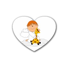 Pet Giraffe Angel Cute Boy Rubber Coaster (heart)  by Nexatart