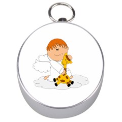 Pet Giraffe Angel Cute Boy Silver Compasses by Nexatart