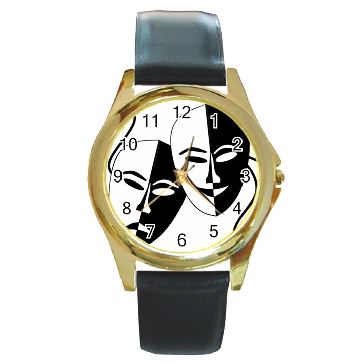 Theatermasken Masks Theater Happy Round Gold Metal Watch