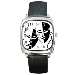 Theatermasken Masks Theater Happy Square Metal Watch by Nexatart