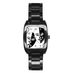 Theatermasken Masks Theater Happy Stainless Steel Barrel Watch by Nexatart