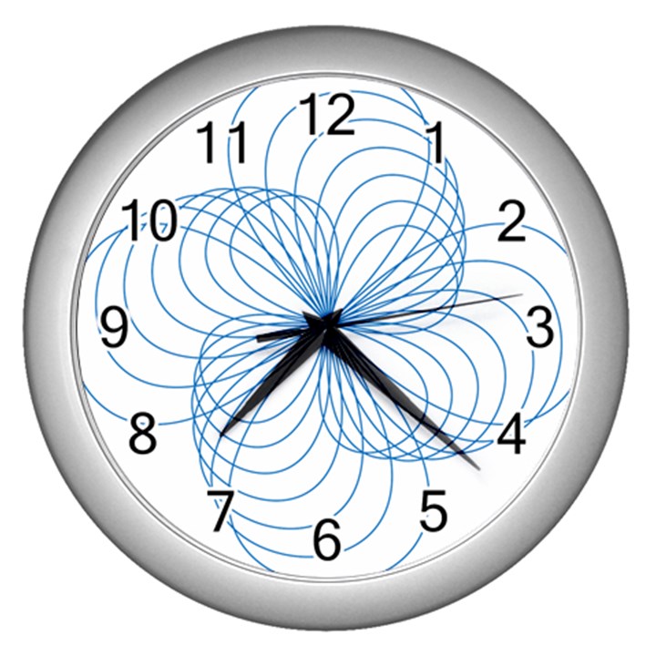 Blue Spirograph Pattern Drawing Design Wall Clocks (Silver) 