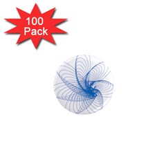 Spirograph Pattern Drawing Design Blue 1  Mini Magnets (100 Pack)  by Nexatart