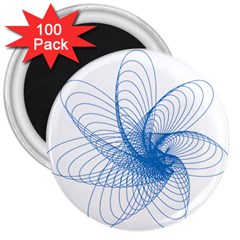 Spirograph Pattern Drawing Design Blue 3  Magnets (100 Pack) by Nexatart