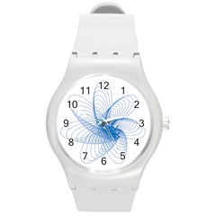 Spirograph Pattern Drawing Design Blue Round Plastic Sport Watch (m) by Nexatart