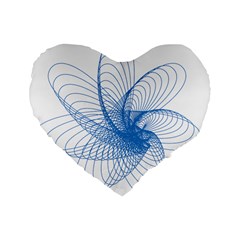 Spirograph Pattern Drawing Design Blue Standard 16  Premium Heart Shape Cushions by Nexatart