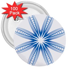 Blue Spirograph Pattern Circle Geometric 3  Buttons (100 Pack)  by Nexatart