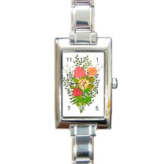 Roses Flowers Floral Flowery Rectangle Italian Charm Watch by Nexatart