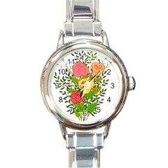 Roses Flowers Floral Flowery Round Italian Charm Watch by Nexatart