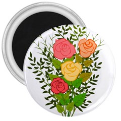 Roses Flowers Floral Flowery 3  Magnets by Nexatart