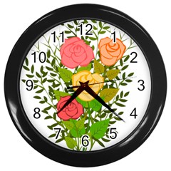 Roses Flowers Floral Flowery Wall Clocks (black) by Nexatart