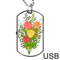 Roses Flowers Floral Flowery Dog Tag Usb Flash (one Side)