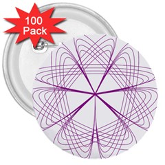 Purple Spirograph Pattern Circle Geometric 3  Buttons (100 Pack)  by Nexatart