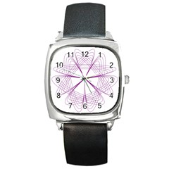 Purple Spirograph Pattern Circle Geometric Square Metal Watch by Nexatart