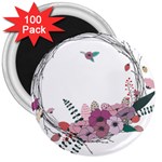 Flowers Twig Corolla Wreath Lease 3  Magnets (100 pack) Front