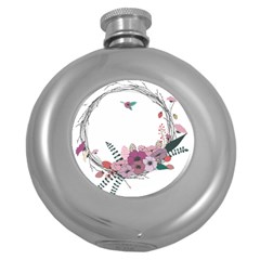 Flowers Twig Corolla Wreath Lease Round Hip Flask (5 Oz) by Nexatart