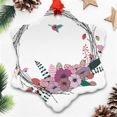 Flowers Twig Corolla Wreath Lease Snowflake Ornament (two Sides) by Nexatart