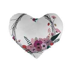 Flowers Twig Corolla Wreath Lease Standard 16  Premium Flano Heart Shape Cushions by Nexatart