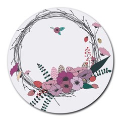 Flowers Twig Corolla Wreath Lease Round Mousepads by Nexatart