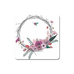 Flowers Twig Corolla Wreath Lease Square Magnet by Nexatart