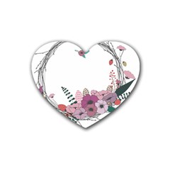 Flowers Twig Corolla Wreath Lease Heart Coaster (4 Pack)  by Nexatart