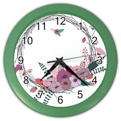 Flowers Twig Corolla Wreath Lease Color Wall Clocks by Nexatart