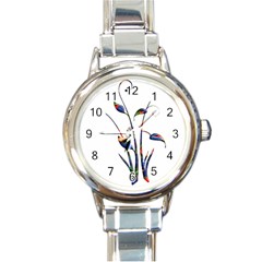 Flora Abstract Scrolls Batik Design Round Italian Charm Watch by Nexatart