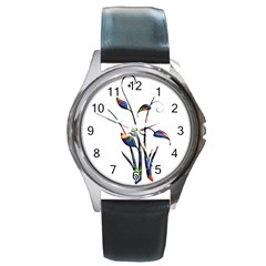 Flora Abstract Scrolls Batik Design Round Metal Watch by Nexatart