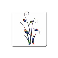 Flora Abstract Scrolls Batik Design Square Magnet by Nexatart