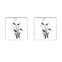 Flora Abstract Scrolls Batik Design Cufflinks (square) by Nexatart