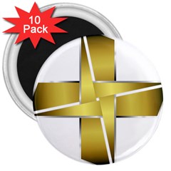 Logo Cross Golden Metal Glossy 3  Magnets (10 Pack)  by Nexatart