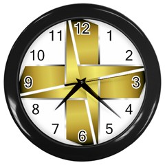 Logo Cross Golden Metal Glossy Wall Clocks (black) by Nexatart