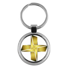 Logo Cross Golden Metal Glossy Key Chains (round)  by Nexatart