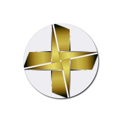 Logo Cross Golden Metal Glossy Rubber Round Coaster (4 Pack)  by Nexatart