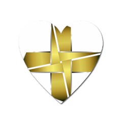 Logo Cross Golden Metal Glossy Heart Magnet by Nexatart