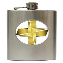 Logo Cross Golden Metal Glossy Hip Flask (6 Oz) by Nexatart