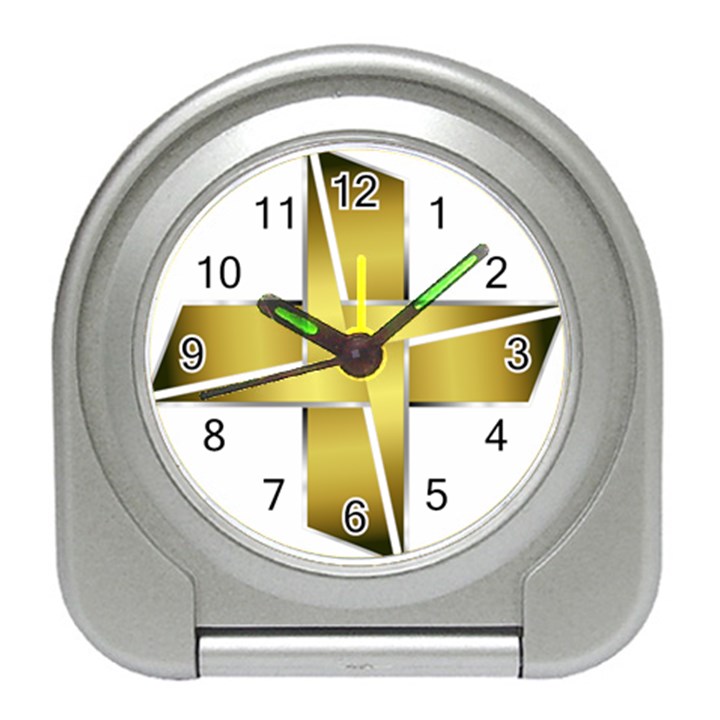 Logo Cross Golden Metal Glossy Travel Alarm Clocks