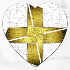 Logo Cross Golden Metal Glossy Jigsaw Puzzle (heart) by Nexatart