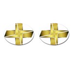 Logo Cross Golden Metal Glossy Cufflinks (Oval) Front(Pair)