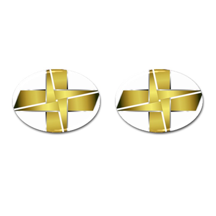 Logo Cross Golden Metal Glossy Cufflinks (Oval)