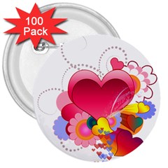 Heart Red Love Valentine S Day 3  Buttons (100 pack) 