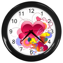 Heart Red Love Valentine S Day Wall Clocks (Black)